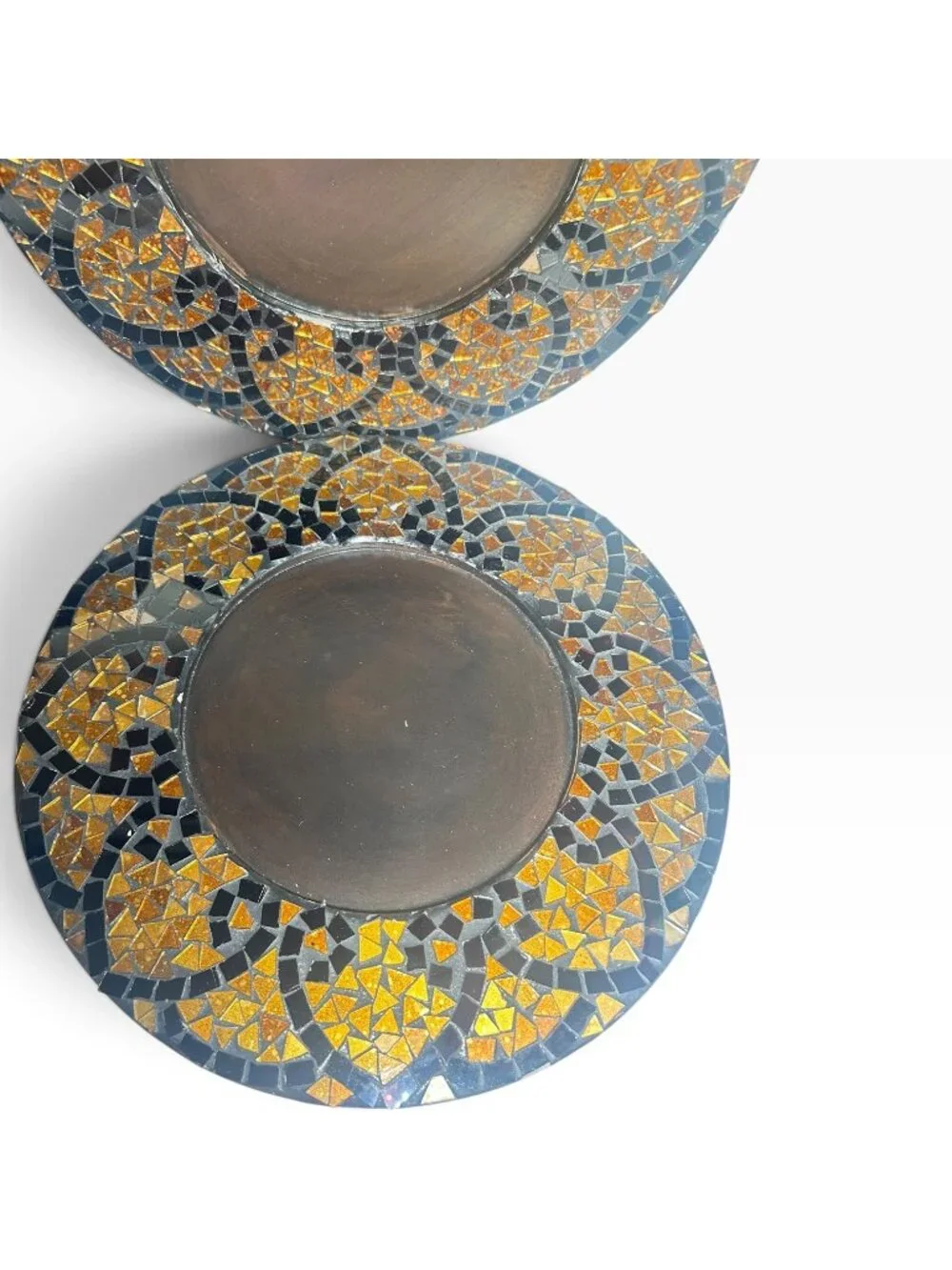 Pier 1 Imports Glass Autumn Mosaic Charger Plates Set 4 Gold Amber Black 13